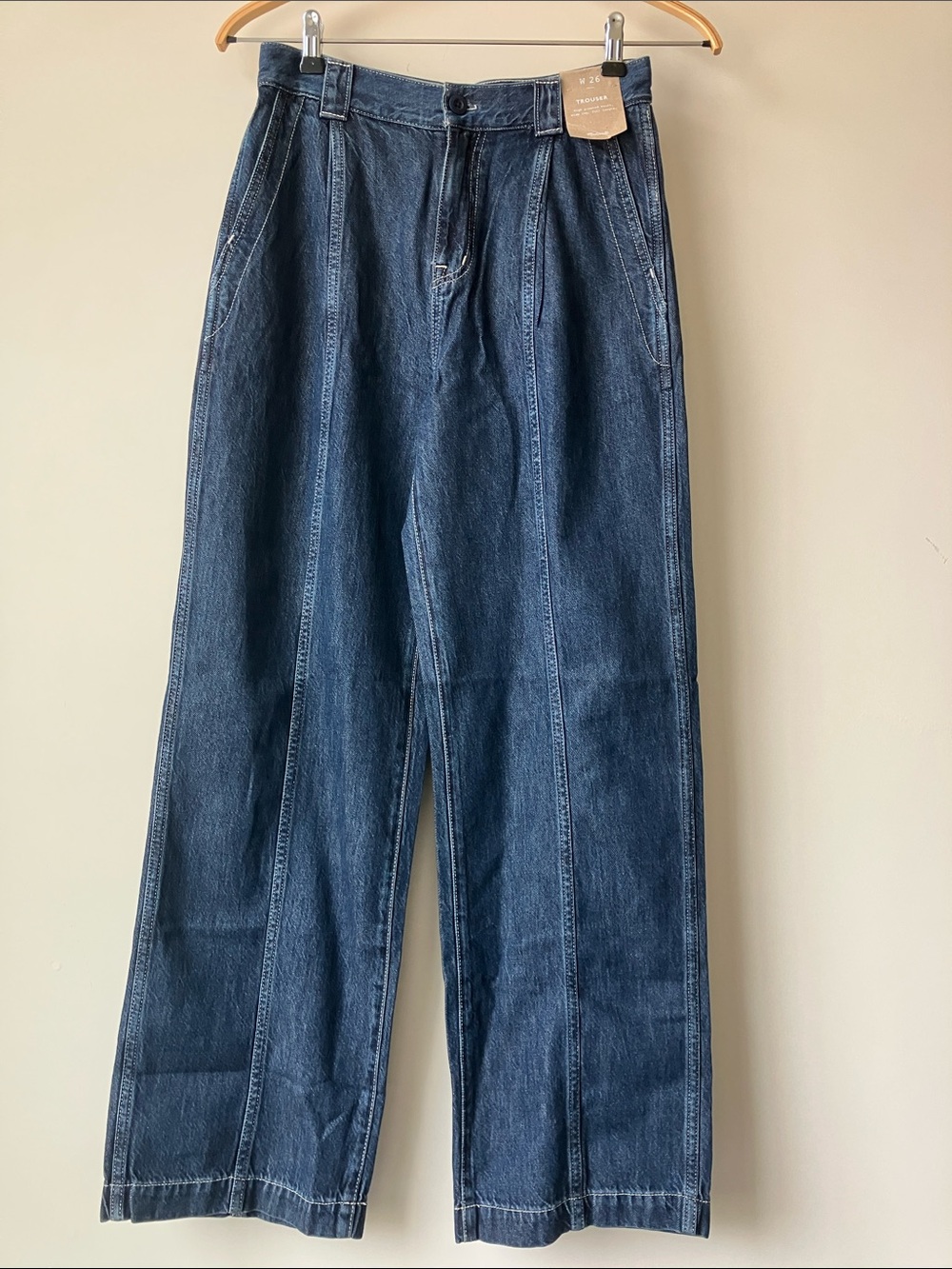 MADEWELL The Perfect Vintage Wide-Leg Trouser Jean Dark Blue Pleats Size 26 NWT